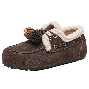 EBLAN/伊伴松果内增高勃肯鞋女2025秋冬新款加绒棉鞋羊羔毛毛单鞋