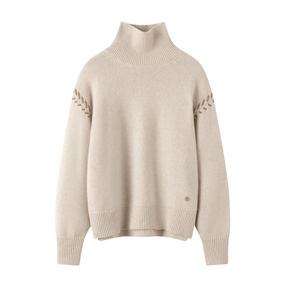 100%纯山羊绒衫高领开叉