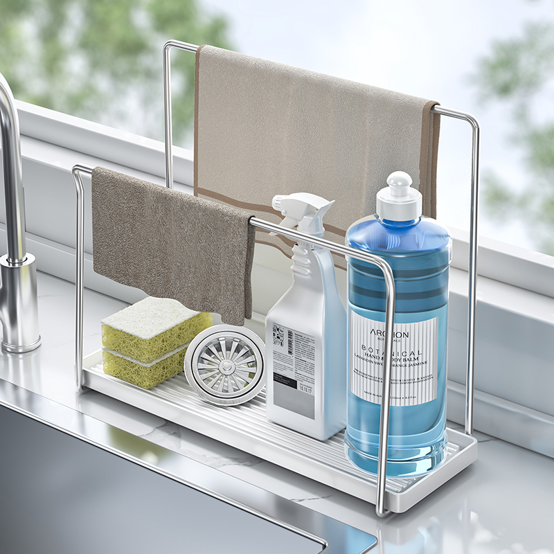 圣西陶不锈钢抹布沥水架厨房置物架台面家用多功能洗碗布收纳架子