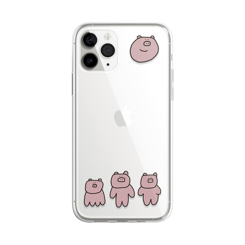 自制韩国ins趣味卡通可爱小众新款猪猪iPhone14plus15pro13promax12xs11透明手机壳全包防摔软