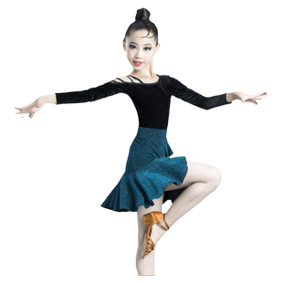 亲萌熊女童拉丁舞服装儿童新款高端秋冬季练功比赛表演少儿拉丁裙