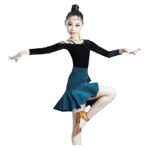 亲萌熊女童拉丁舞服装儿童新款高端秋冬季练功比赛表演少儿拉丁裙