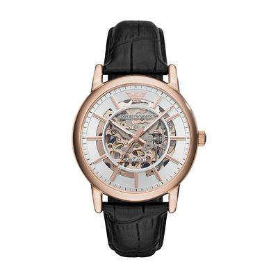 阿玛尼男士纹理皮革镂空机械腕表