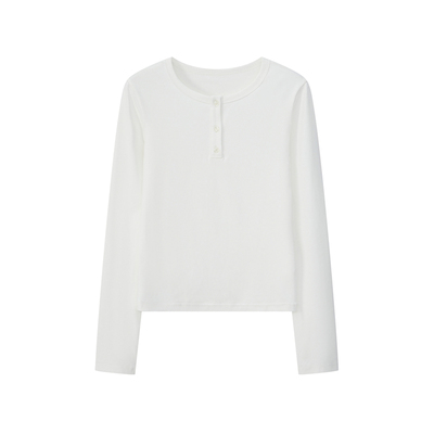 亨利领正肩修身长袖T恤女打底衫