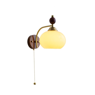 卧室床头壁灯中古风客厅走廊过道背景墙铁艺胡桃色全光谱护眼壁灯