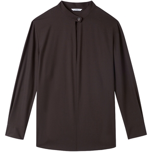 LANCY/朗姿2025秋新款老钱风复古丝绵小立领衬衫女高级感通勤衬衣