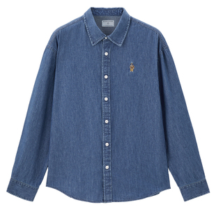 佐丹奴牛仔衬衫男2026年春新款纯棉小熊刺绣长袖牛仔衬衣01045113