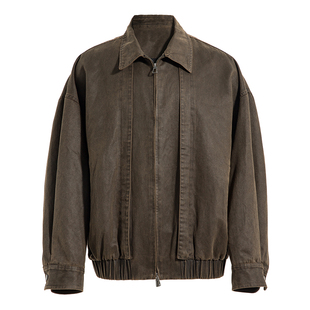 海上公路复古酵洗麂皮绒夹克男士秋季做旧质感老钱风松弛翻领外套