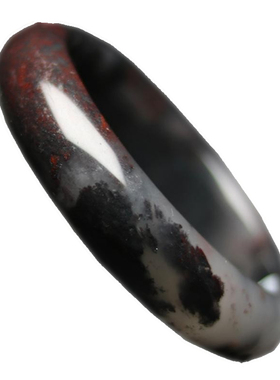 天然古典女玉石水墨山水手镯宽版