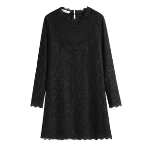 加绒加厚蕾丝中长款长袖打底衫新款秋冬装宽松百搭T恤显瘦连衣裙
