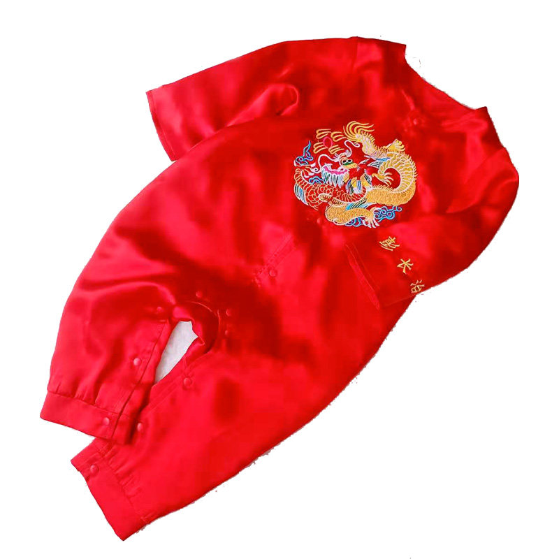 抓周婴儿中式风桑蚕丝礼服定制