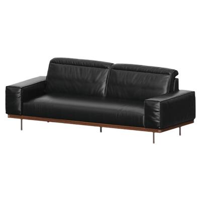 出乎生活轻奢真皮黑色沙发