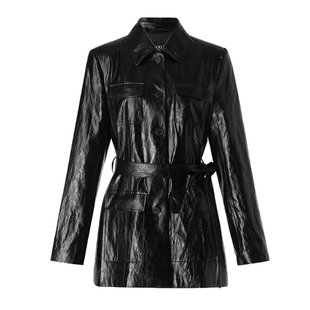 直降3折|歌莉娅PU皮衣工装外套女2025新款秋季流行穿搭黑色夹克