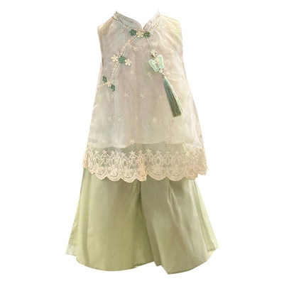 女童新中式套装2025新款夏季女孩古风日常可穿汉服国风旗袍两件套