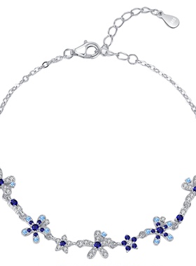 雅影蓝色花朵S925纯银手链女