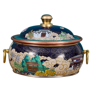 景泰蓝铜火锅电磁炉用紫铜锅老北京涮肉单人一人珐琅小火锅炉商用