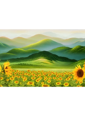 向日葵青山绿野客厅装饰画向阳而生沙发背景墙沙发背景墙横幅挂画