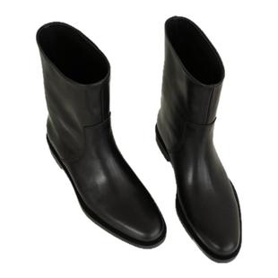 InkingPot彭姐 尖头极简奶牛皮平底中筒靴秋冬一脚蹬马丁靴短靴女