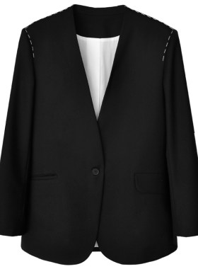 因由 气质休闲高级感西服随性时髦解构设计无领澳毛西装外套女