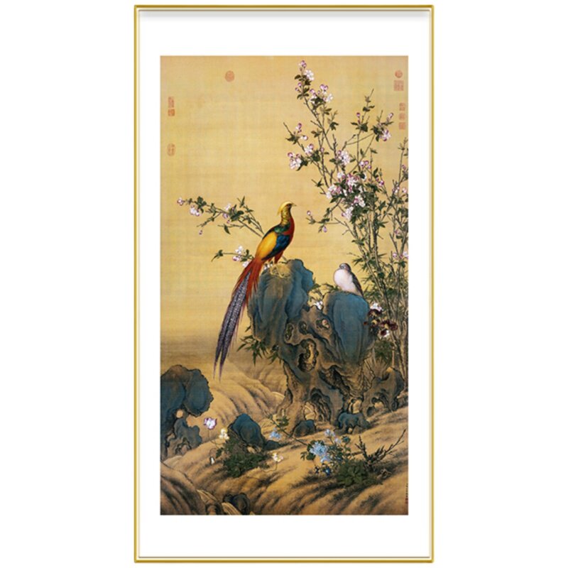（锦春图）郎世宁入户玄关挂画沙发背景墙竖版中国风装饰画