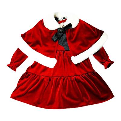 女童韩国童装PinkBerry2021冬季圣诞新年金丝绒泡泡袖披风公主裙