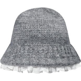 妖精的口袋蕾丝花边灰色针织渔夫帽女2025年冬季新款甜美毛线帽子