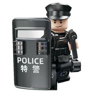 中国军事幽灵特种兵积木人仔防爆特警士兵武器男孩子拼装乐高玩具