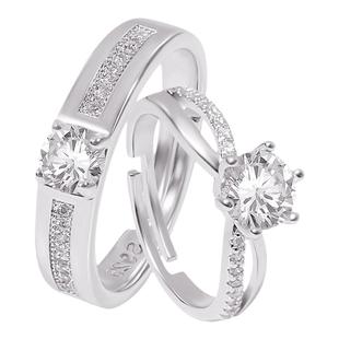 情侣婚礼仿真开口排钻钻戒戒指女婚戒对戒假结婚一对小众设计调节