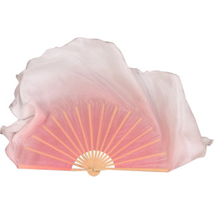 真丝舞蹈扇子跳舞扇 藕粉倒染渐变色 古典舞胶州秧歌双面加长绸扇