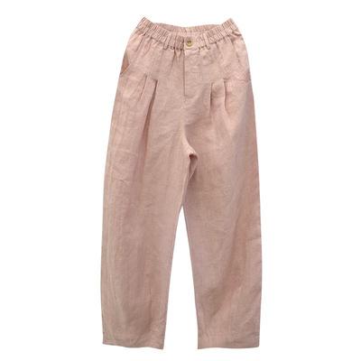 柒白苎麻水粉色阔腿裤