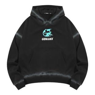 GENANX闪电潮牌多巴胺情侣连帽短款卫衣休闲喷绘上衣杨博文同款