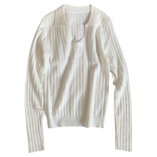 韩系休闲风翻领设计感针织衫女2025秋季新款百搭内搭打底套头上衣