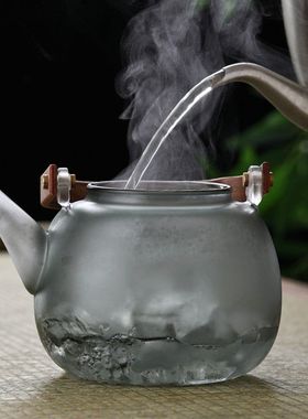 木把烟灰色透明玻璃梯分离陶炉家用器壶泡茶水煮茶电加热梁茶壶可