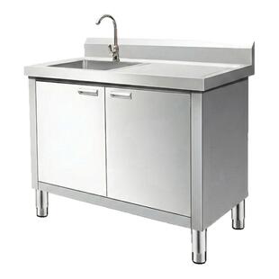 不锈钢单水槽双池菜盆一体柜工作台家用厨房对开门水池洗碗橱