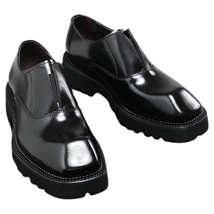 设计师款厚底通勤百搭休闲亮面钻石头弹力一脚蹬增高德比皮鞋男潮