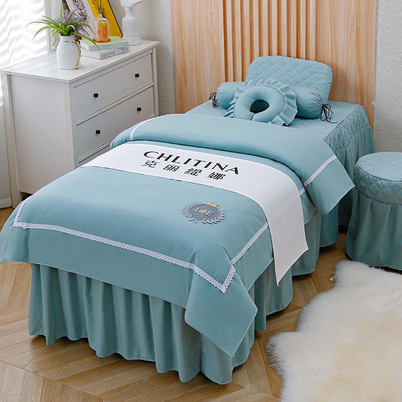 美容床罩四件套高档轻奢美容院理疗床专用新款按摩床套带洞推拿床