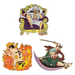 动漫海贼王周边五档路飞索隆艾斯金属徽章冰箱贴两用胸针装饰PIN