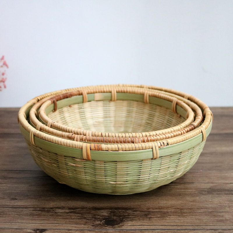 家用手工竹编筐盛馍馒头筐竹篮子厨房收纳藤编洗菜蓝水果沥水箩筐