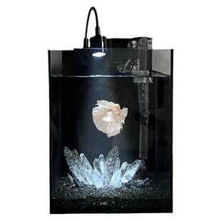 暗黑鱼缸小型客厅水晶桌面专用造景家用斗鱼鱼缸自循环恒温玻璃缸