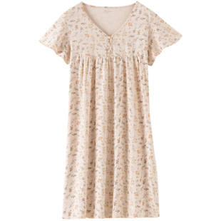 顶呱呱睡裙女款纯棉2025新款夏薄款短袖睡衣彩棉宽松家居服可外穿