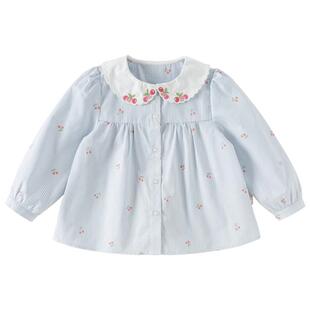 戴维贝拉女童纯棉衬衫宝宝A类条纹衬衣2026新款春装儿童洋气上衣