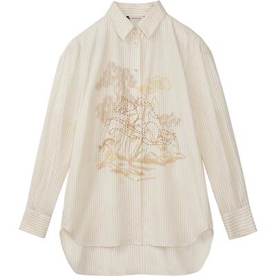 【新中式】播春秋国风印花衬衫女宽松条纹衬衣DDR3CD5007