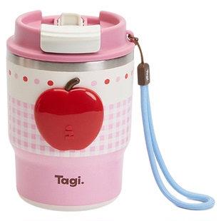 Tagi.想象苹果双饮吸管杯咖啡便携手拎不锈钢随行水杯保温杯