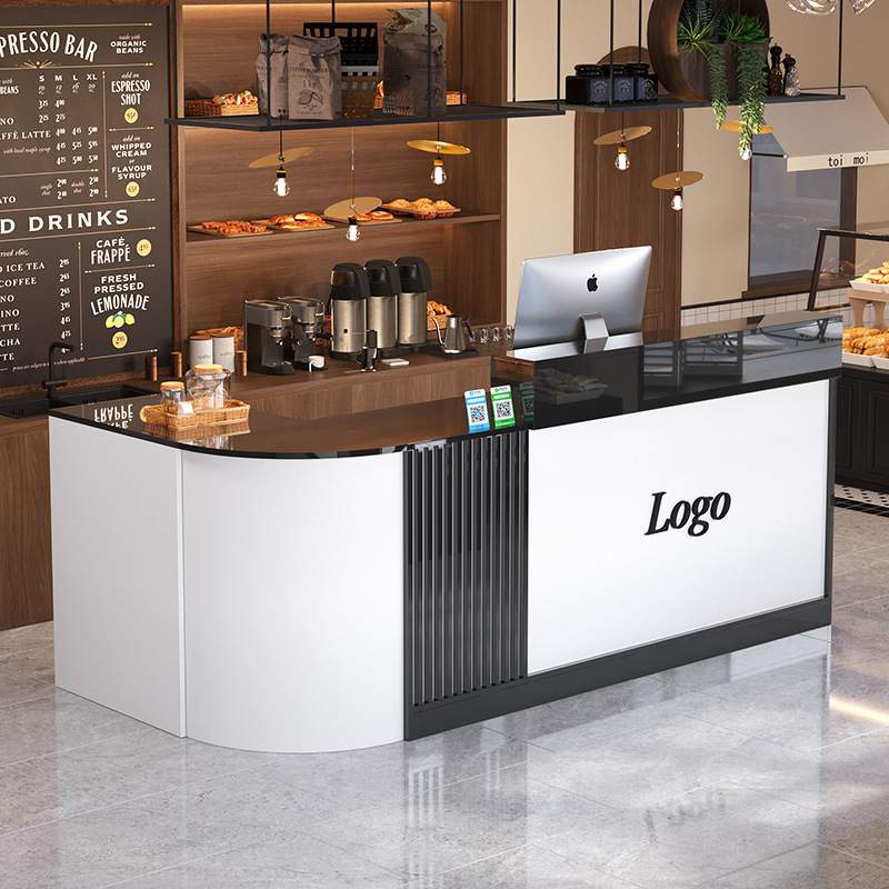 网红收银台奶茶店吧台咖啡店前台蛋糕柜台商用收银桌烤漆拐角储物