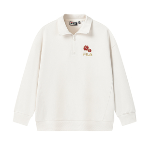 FILA 斐乐官方男子套头卫衣2026春新款休闲海棠花半开襟针织上衣