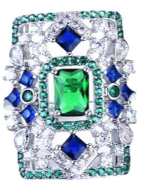 女冷风祖母绿开口戒指时尚饰品