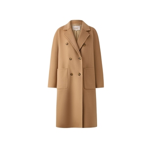 【山羊绒+绵羊毛】Eland衣恋毛呢外套女双排扣羊毛大衣2025冬新款