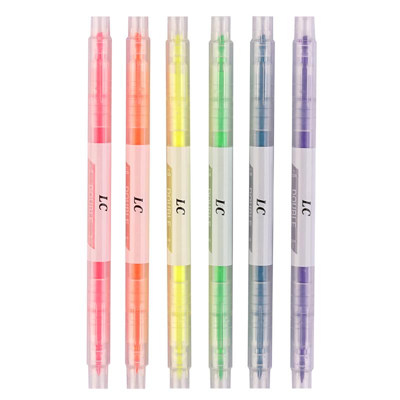 60支双头荧光笔荧光标记笔学生用记号笔彩色划重点手帐账专用笔多色莫兰迪色系淡色高颜值莹光彩色笔做笔记B1