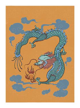 2024新年春节青龙白虎朱雀玄武家居属相生肖龙新春挂画贴画中堂画