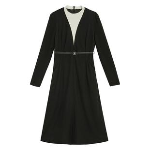 YINER音儿专选冬季羊毛撞色假两件复古V领连衣裙